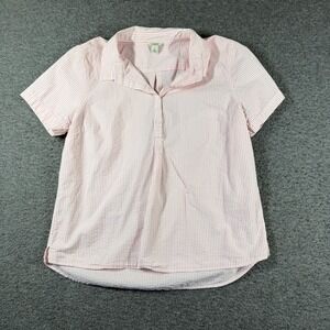 L.L. Bean Seersucker Popover Top Shirt Womens Large L PInk Stripe